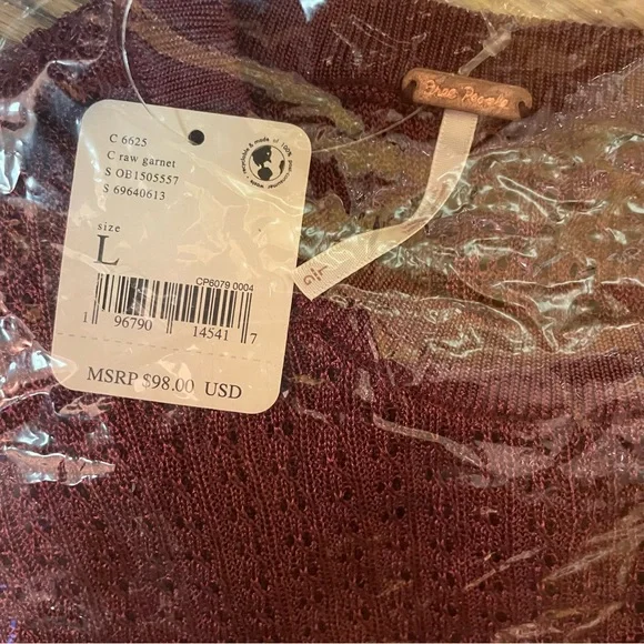 NWT Free People H2O Crew Pullover in Raw Garnet - size L - Picture 6 of 8
